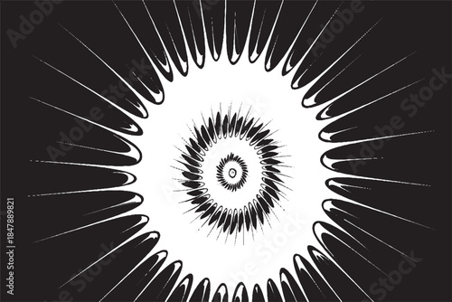 Abstract Radial Spiral Burst in Black and White