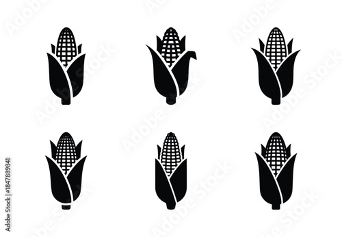 set of food corn cob silhouette icon vector illustration isolated on white background