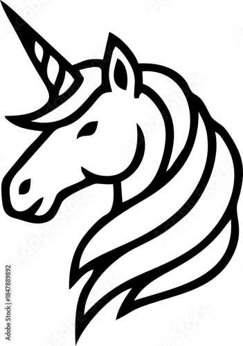 Minimalist Mythical Unicorn Head Profile Line Art Illustration.
