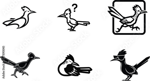 Abstract and realistic roadrunner bird vectors for wildlife conservation logos or southwest american desert themed graphic art prints.