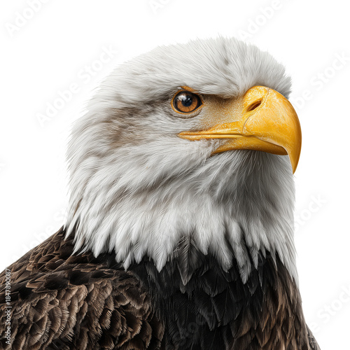 Bald Eagle Shows Sharp Features and Bright Colors in Close-Up View Against Pl...