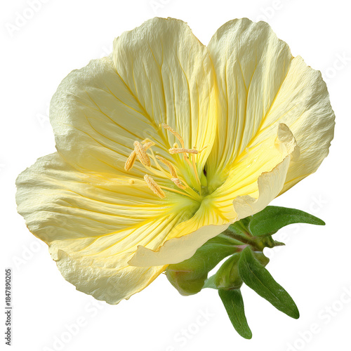 Yellow Flower With Delicate Petals and Green Leaves in Natural Setting