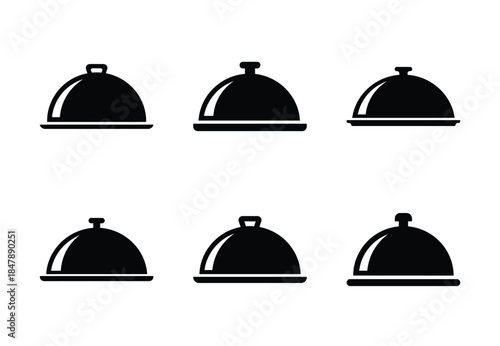 set of food food cover dome silhouette icon vector illustration isolated on white background
