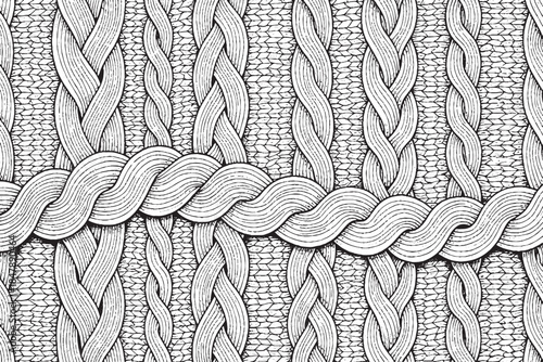 Interwoven Braided Rope Pattern in Black and White