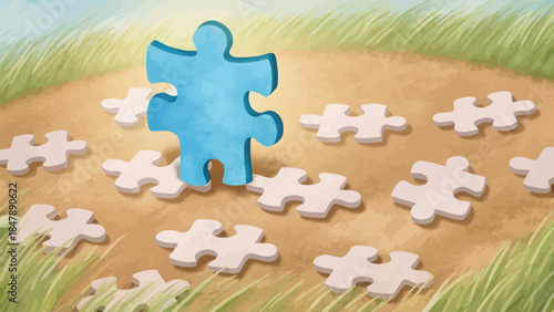 Bright Blue Autism Awareness Puzzle Piece Isolated
