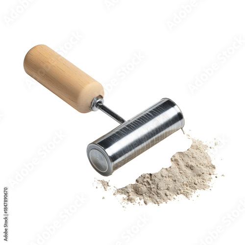 Rolling Tool Used in Baking With Wooden Handle and Flour on Surface