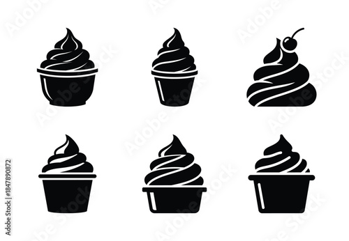 set of food frozen yogurt silhouette icon vector illustration isolated on white background