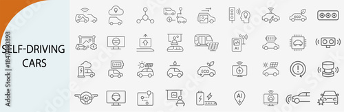 “self-driving car icon set, flat minimal vector line design”  
