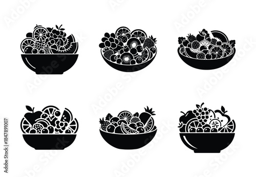 set of food fruit salad silhouette icon vector illustration isolated on white background