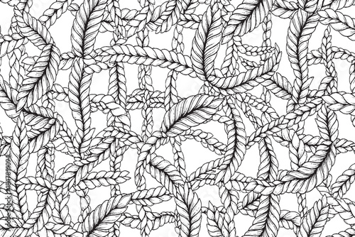 Seamless Interlaced Rope Knot Pattern in Black and White