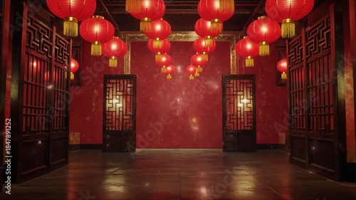 Traditional Chinese New Year Background with Red Lanterns