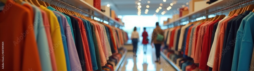 Fototapeta premium View of a store with a row of colorful shirts