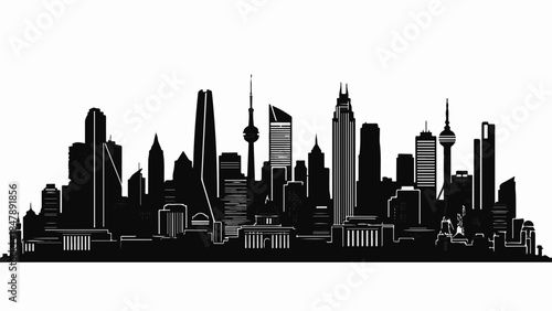Sleek black silhouette of a modern city skyline at dusk, representing urban growth and innovation.