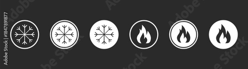 Hot and cold icon with fire and snowflake symbols, climate control and energy concept vector illustration