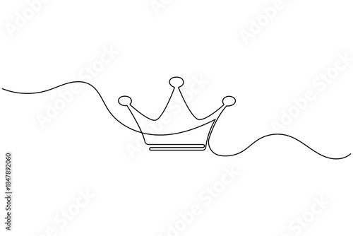 Elegant Continuous One Line Drawing of a Royal Crown. Minimalist Contour Art Vector Icon.