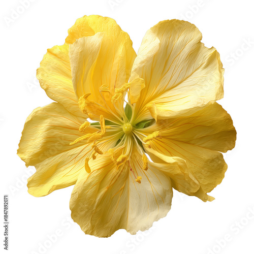 Bright Yellow Flower in Bloom With Visible Petals and Stamen in Natural Light