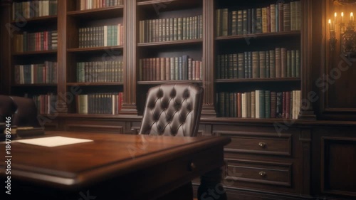 Vintage Executive Desk in Classic Dark Wood Library Office