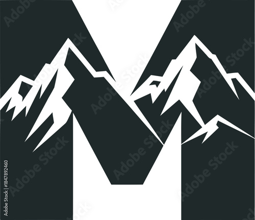 Monogram letter M mountain logo icon silhouette white on black background