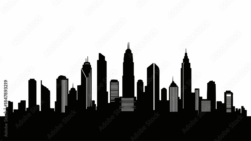 Fototapeta premium Modern city skyline silhouette at dusk, representing urban growth and development