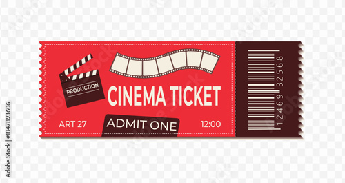 Printable cinema entry ticket pass isolated paper admit token professional layout