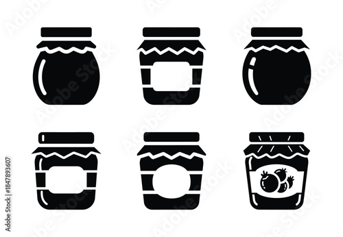 set of food jam jar silhouette icon vector illustration isolated on white background