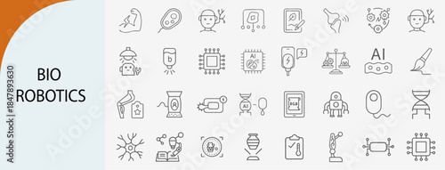 “bio robotics icon set, flat minimal vector line design”  