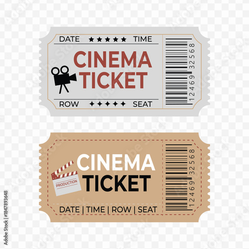 Cinema ticket admit pass entry token printable layout set