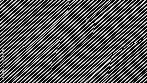 Dynamic abstract black and white diagonal lines create a striking optical illusion.