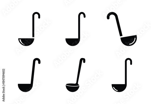 set of food ladle silhouette icon vector illustration isolated on white background