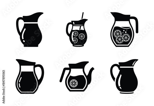 set of food lemonade pitcher silhouette icon vector illustration isolated on white background