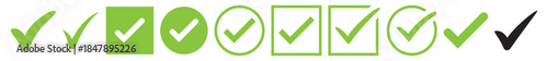 Green check mark and red cross icon set. Circle and square. Tick symbol in green color, vector illustration.
