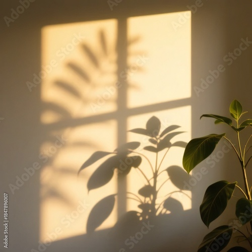 tree in the sunset window on wall