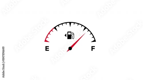 Animation icon shows a car fuel gauge half full suggesting moderate energy use now. Transparent background 4k 