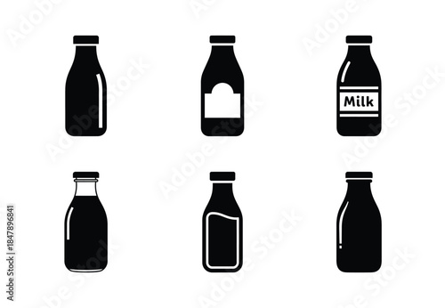 set of food milk bottle silhouette icon vector illustration isolated on white background
