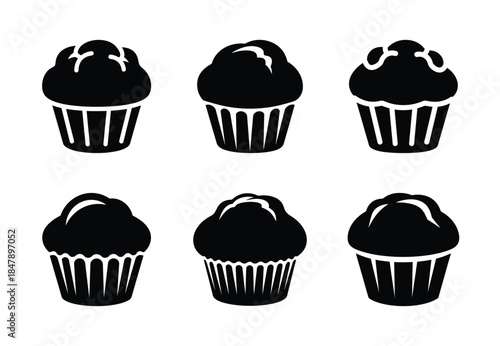 set of food muffin silhouette icon vector illustration isolated on white background