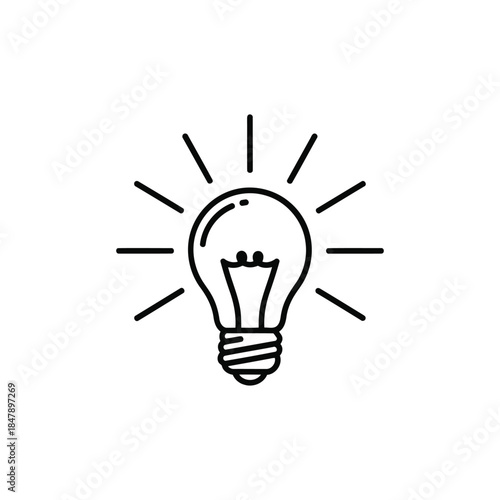 An illuminated lightbulb symbolizing innovation and creativity in a simple black and white illustration