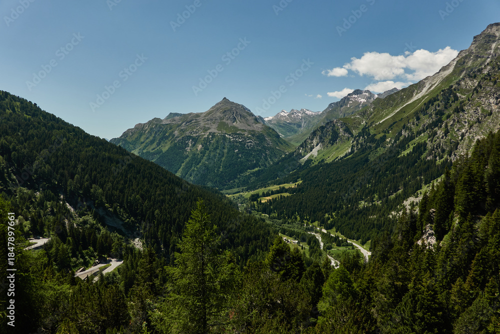 Fototapeta premium Aerial view of Pian di Spagna nature reserve and Lake Mezzola landscape with mountains and wetlands in Lombardy Italy
