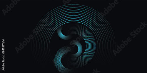 Blue abstract background with circular lines, technology futuristic template. Vector illustration