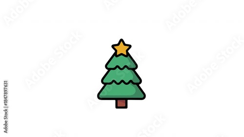 Animation of a cute cartoon christmas tree topped with a star, perfect for holidaythemed projects, cards, videos, and animations.. transparent background 4k 