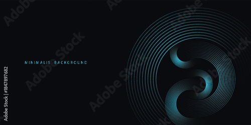 Blue abstract background with circular lines, technology futuristic template. Vector illustration