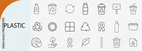 plastic recycling icons set, minimal line vector design