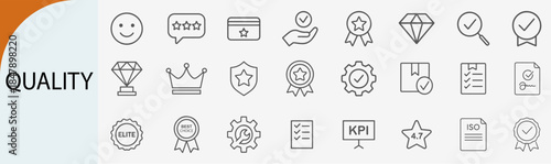 quality assurance icons set, minimal line vector design