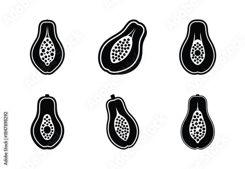 set of food papaya slice silhouette icon vector illustration isolated on white background