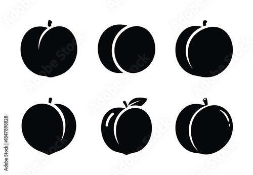 set of food peach silhouette icon vector illustration isolated on white background