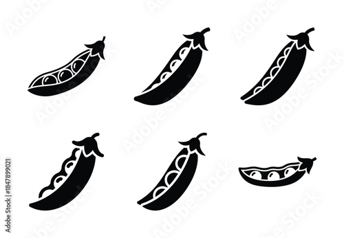 set of food peas pod silhouette icon vector illustration isolated on white background