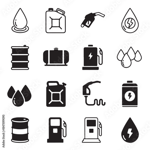 Collection of fuel oil and energy icons flat minimalist vector design for web and app interfaces