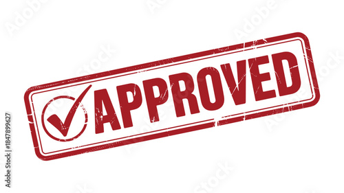 Red Rectangular Stamp with the Word APROVED and a Check Mark approved rubber stamp