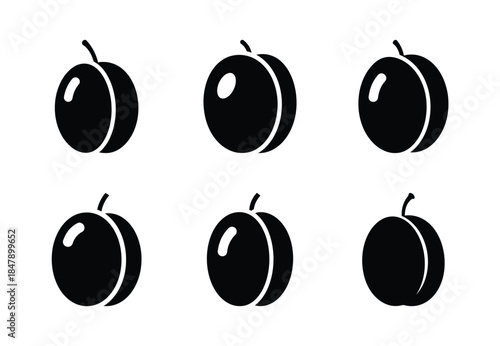 set of food plum silhouette icon vector illustration isolated on white background