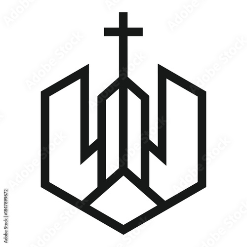 Modern Abstract Church Cross Symbol Vector Icon