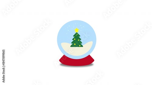 Animation of a charming snow globe with a christmas tree inside for holiday magic. Perfect for festive greeting cards and animations.